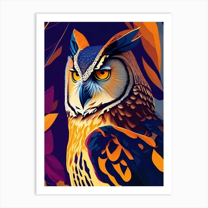 Great Horned Owl Pop Matisse Bird Art Print by Featherline