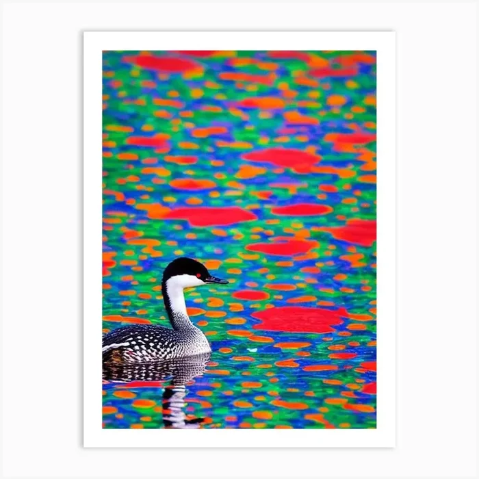 Grebe 2 Yayoi Kusama Style Illustration Bird Art Print by Featherline