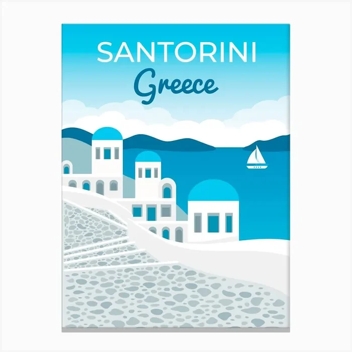 Greece, Santorini — Retro travel minimalist poster Canvas Print by Synthwave1950