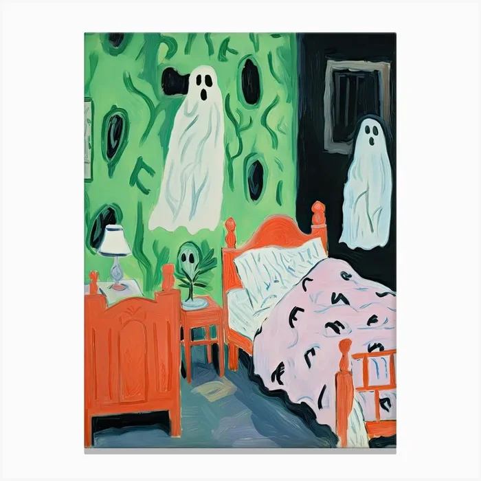 Green Bedroom With Two Ghosts, Matisse Style Canvas Print by Mambo