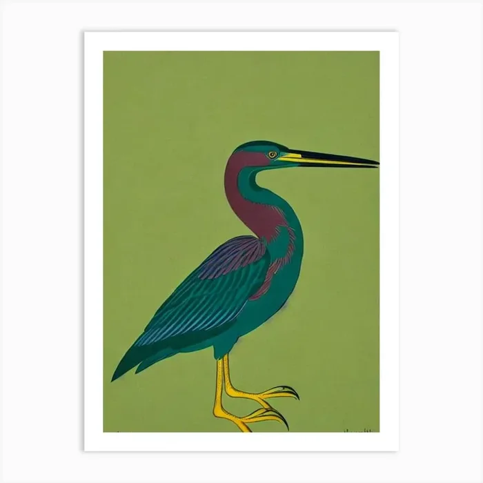 Green Heron Midcentury Illustration Bird Art Print by Featherline