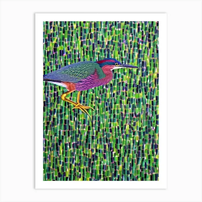 Green Heron Yayoi Kusama Style Illustration Bird Art Print by Featherline