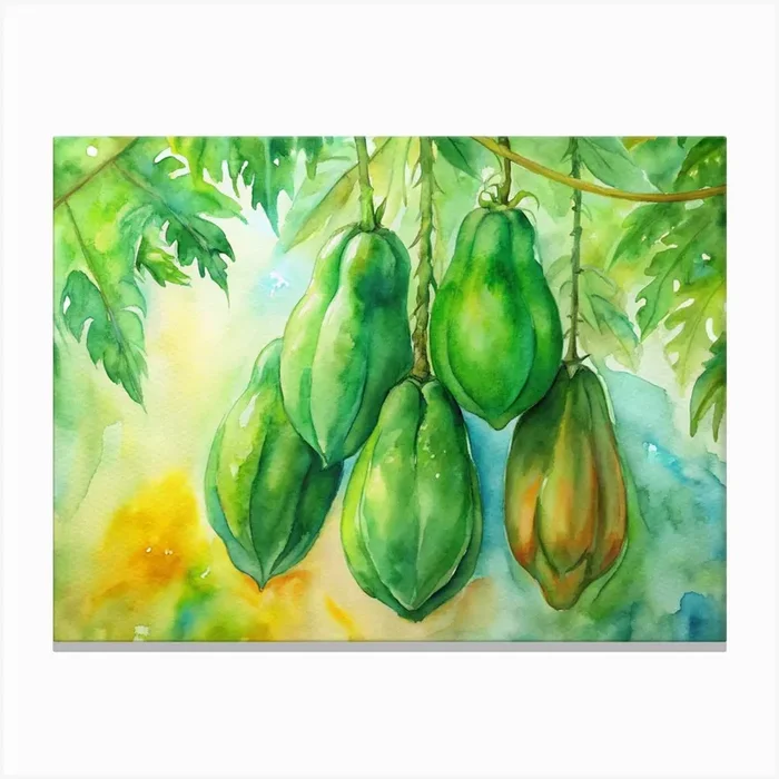 Green Papaya Painting Canvas Print by Posterly Studio home decor