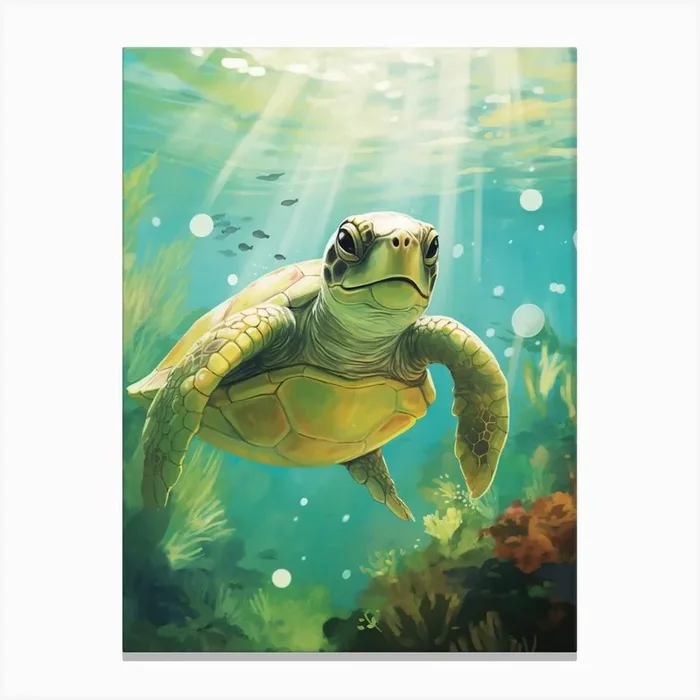 Green Turtle In Ocean Canvas PrintMM by Marine Masterpieces