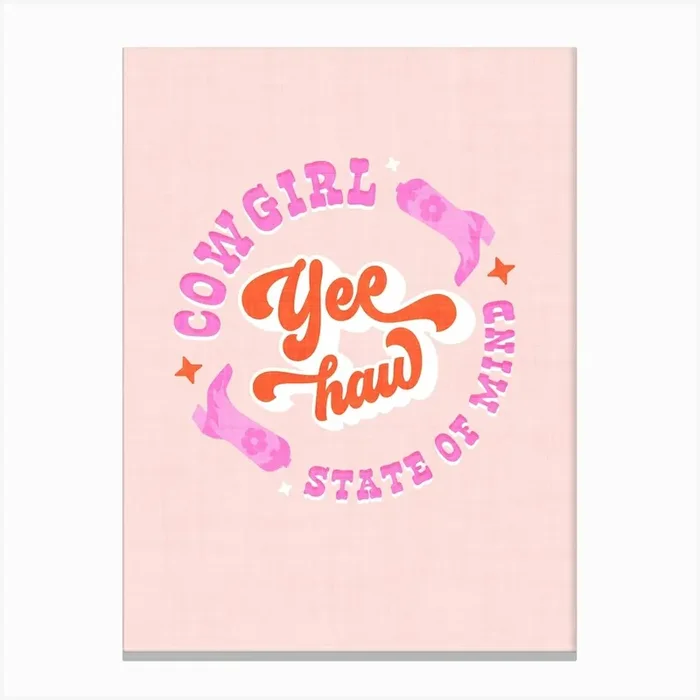 Groovy Typographic YEE HAW – Wild West Cowgirl State of Mind Canvas Print by Dominique Vari