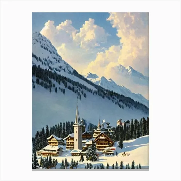Gstaad, Switzerland Ski Resort Vintage Landscape 2 Skiing Poster Canvas Print by Piste Posters