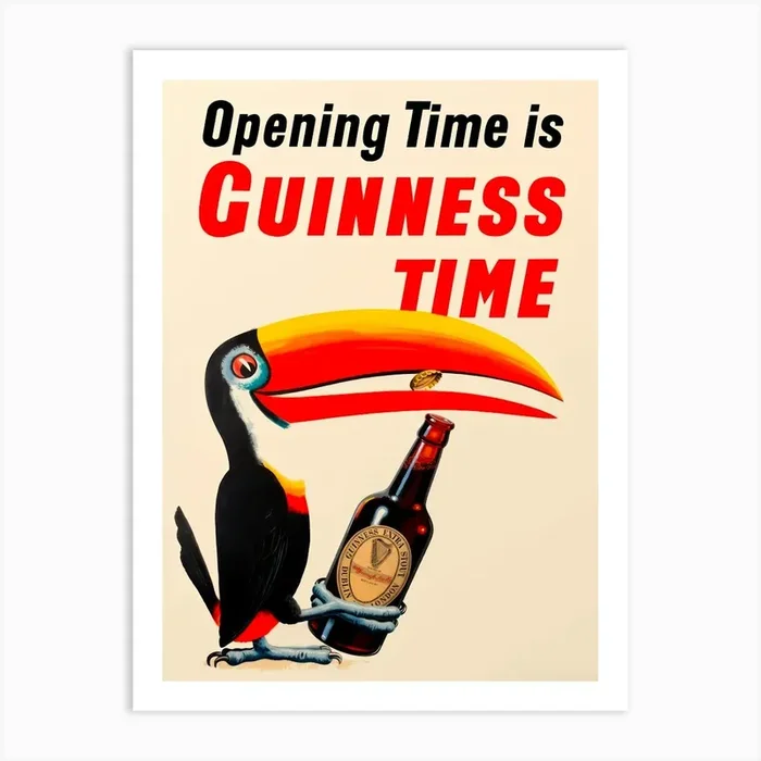 Guiness Toucan Vintage Poster Cocktails Kitchen Art Print by Mambo