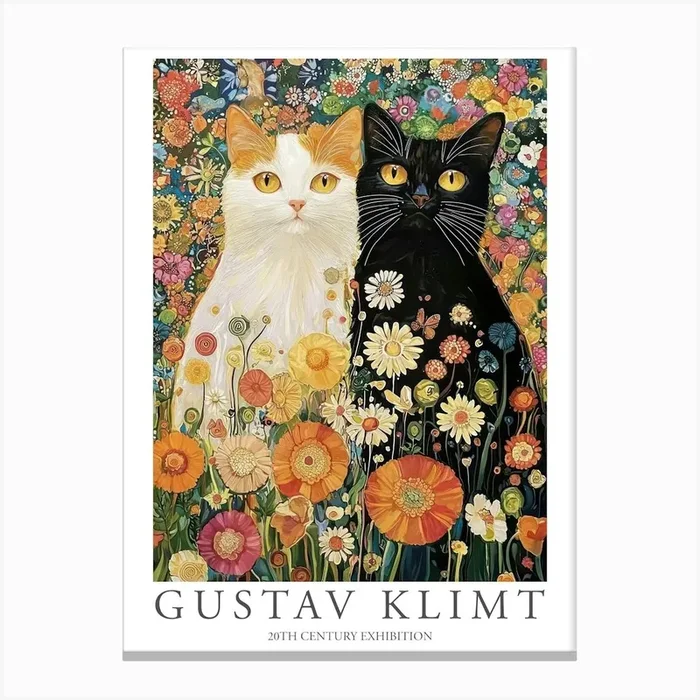 Gustav Klimt Print Cats Klimt Poster Klimt Exhibition Poster Cats Painting Flower Garden Flower Canvas Print by Mambo
