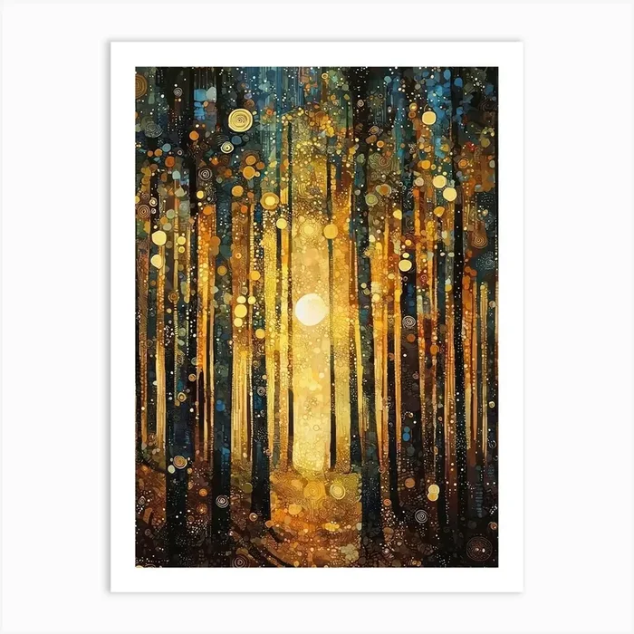 Gustav Klimt Print Sun Forest Trees Painting Klimt Exhibition Poster Painting Yellow Decor Full Art Print by Mambo