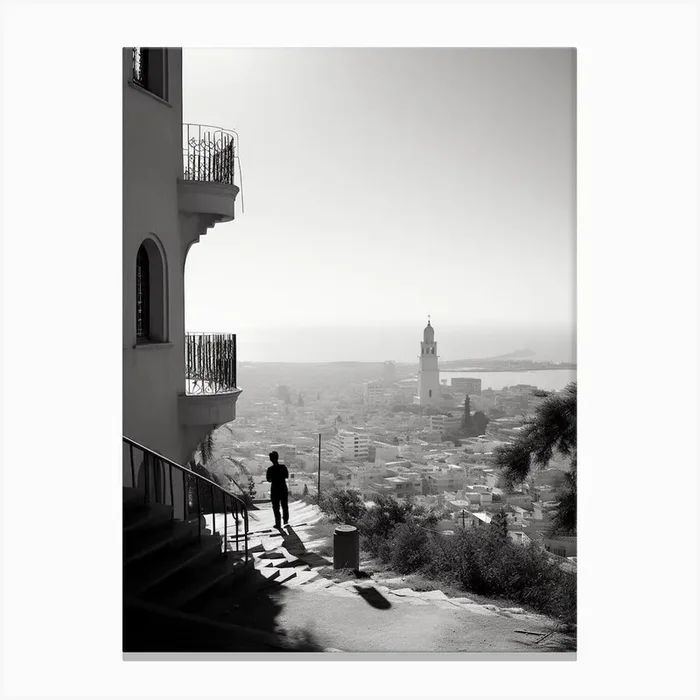 Haifa, Israel, Mediterranean Black And White Photography Analogue 1 Canvas Print by Monochrome Vistas