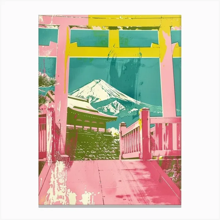 Hakone Japan Retro Duotone Silkscreen 1 Canvas Print by Japan Journey