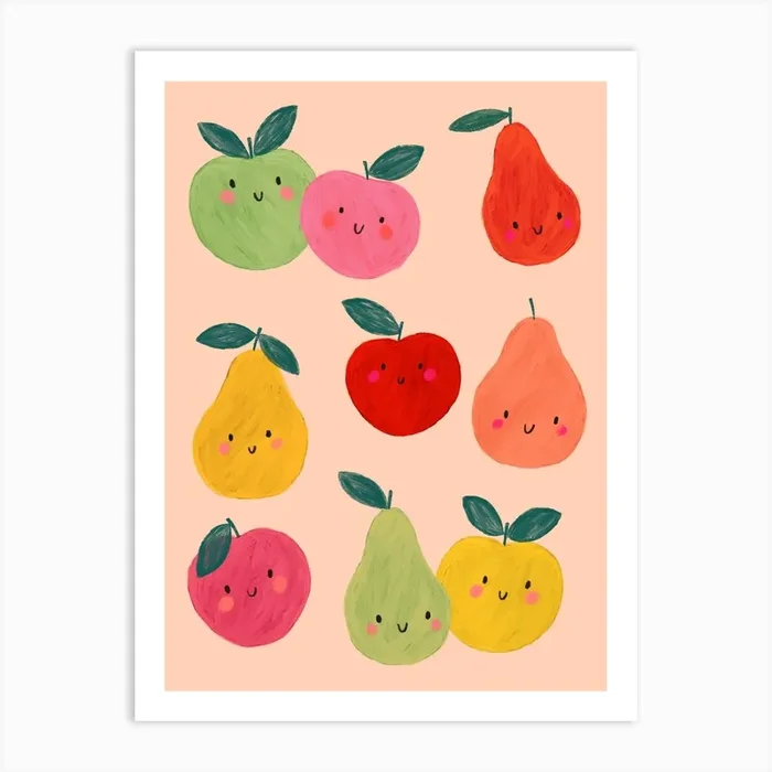 Happy Fruit Apples And Pears Art Print by Kate McFarlane