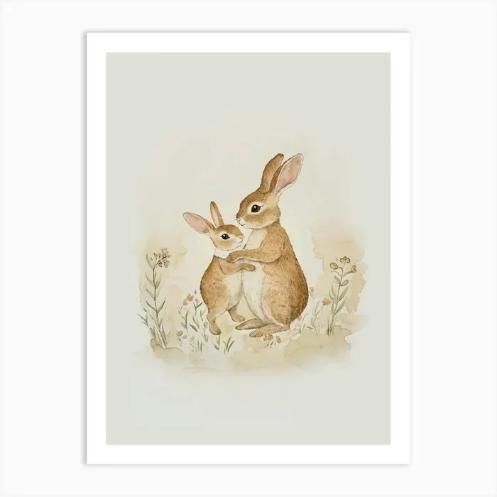 Hare And Bunny Art Print by Melloi Art Prints
