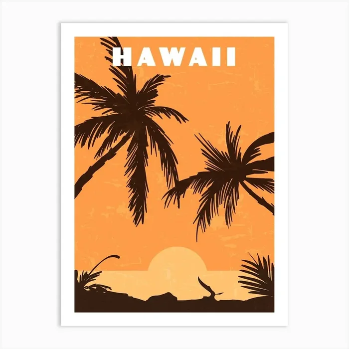 Hawaii, USA — Retro travel minimalist poster Art Print by Synthwave1950