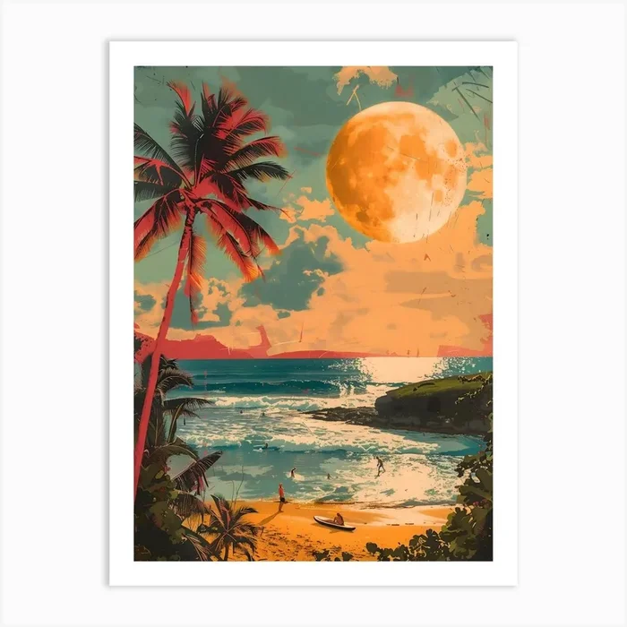 Hawaiian Sunset, Vibrant, Pop Art Art Print by Moisky