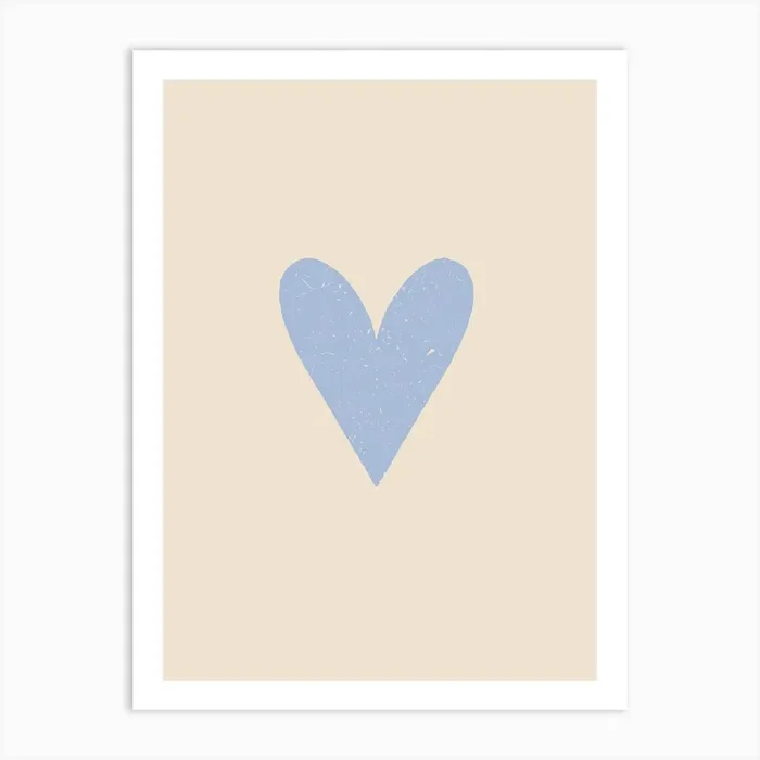 Heart Blue Beige Vintage Art Print by Scandinavian Design