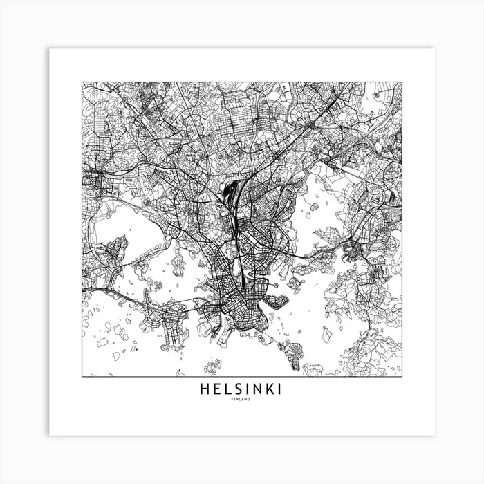 Helsinki Map Line Art Print by multipliCITY