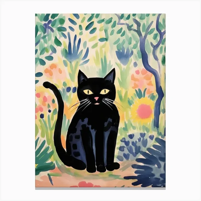 Henri Edmond Cross Style Cat In A Flower Garden 4 Canvas Print by Mambo