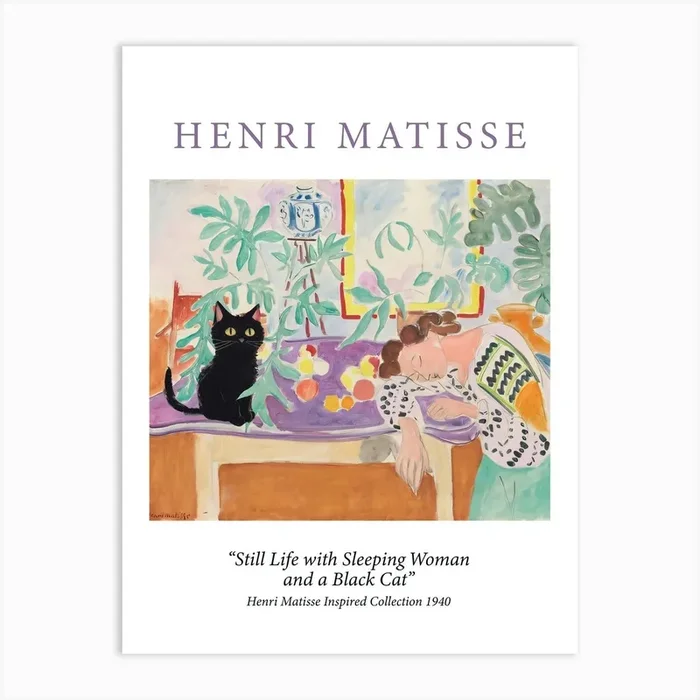 Henri Matisse Style Sleeping Woman With Cat Museum Poster Art Print by Mambo