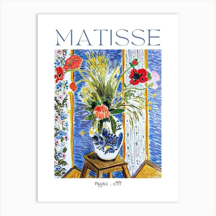 Henry Matisse Poppies c1918 in HD Vibrant Remastered Abstract Mid Century Poster Prints for Feature Wall Vase of Flowers Art PrintFS by Free Spirits & Hippies