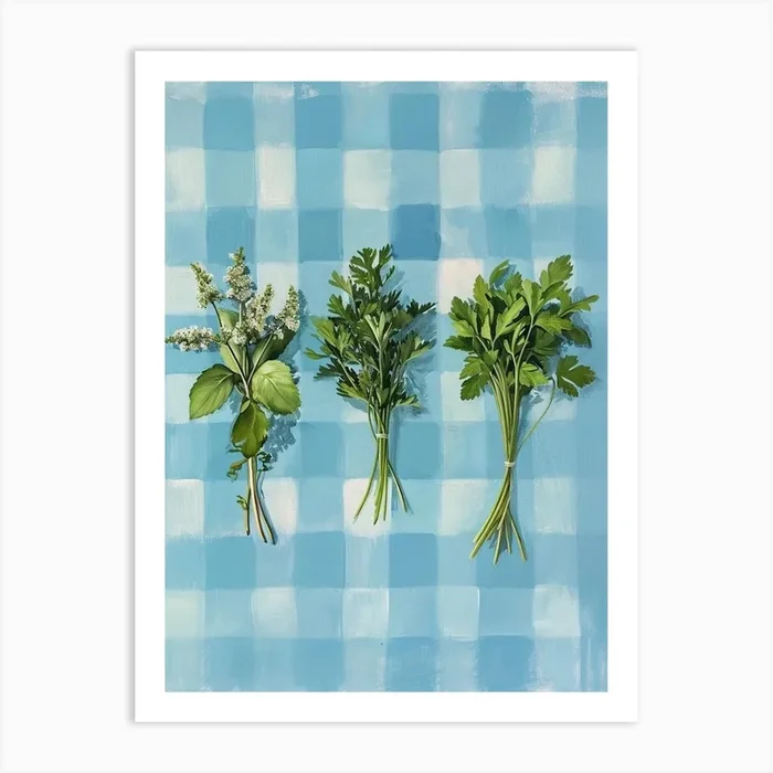 Herbs Blue Checkerboard 3 Art Print by Artful Appetite