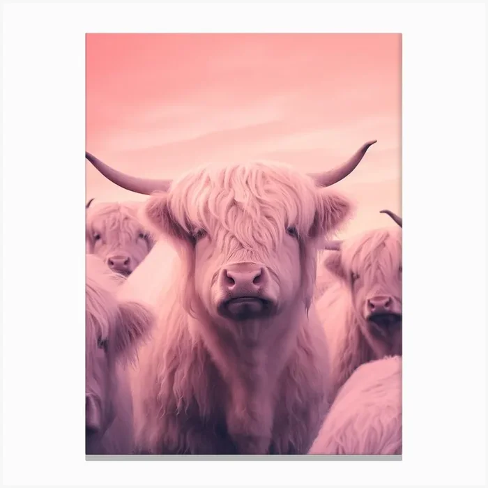 Herd Of Highland Cow Cattle Gradient 2 Canvas Print by Exploring the Highlands