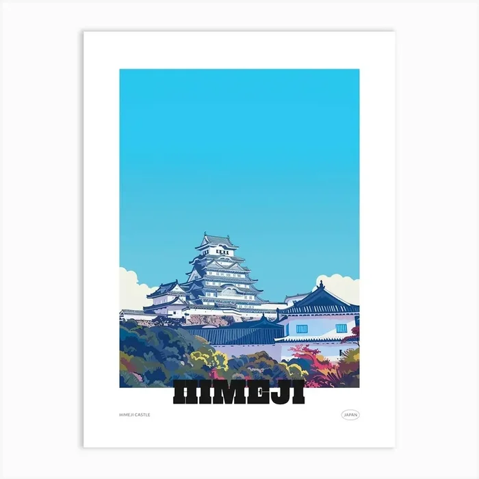 Himeji Castle Japan 2 Colourful Illustration Poster Art Print by Japan Journey