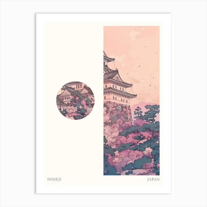 Himeji Japan 2 Cut Out Travel Poster Art Print by Japan Journey