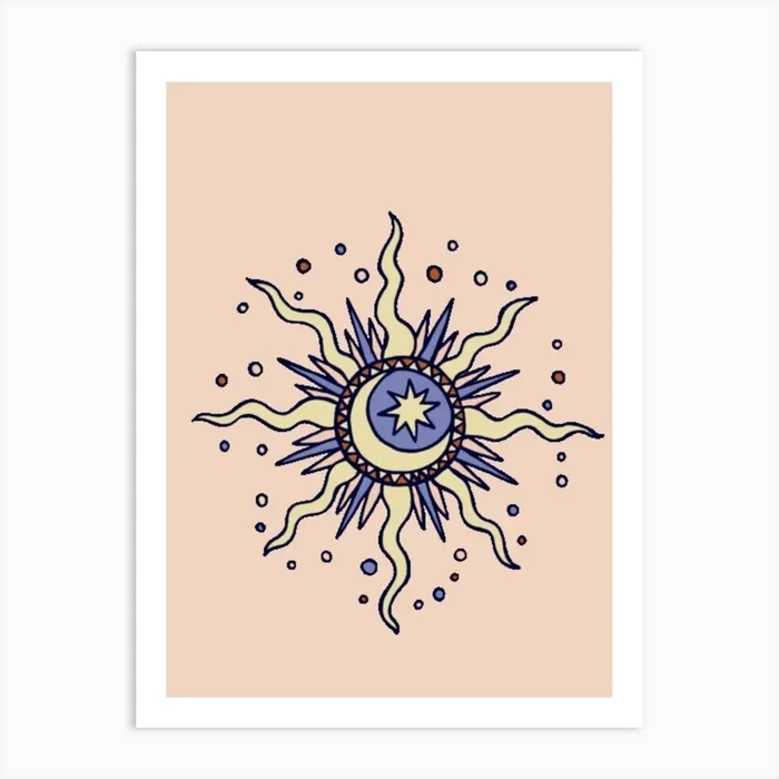 Hippie Sun And Moon Art Print by Etnousta