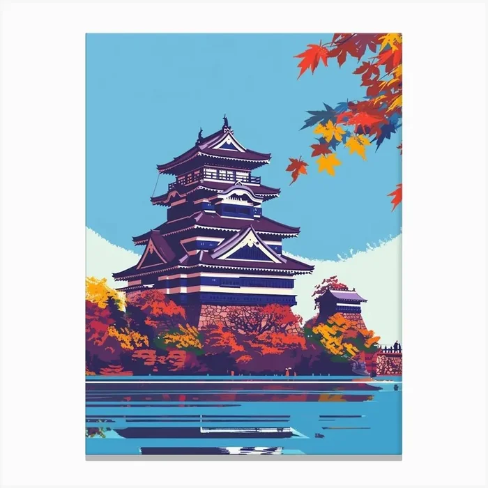 Hiroshima Castle Colourful Illustration Canvas Print by Japan Journey