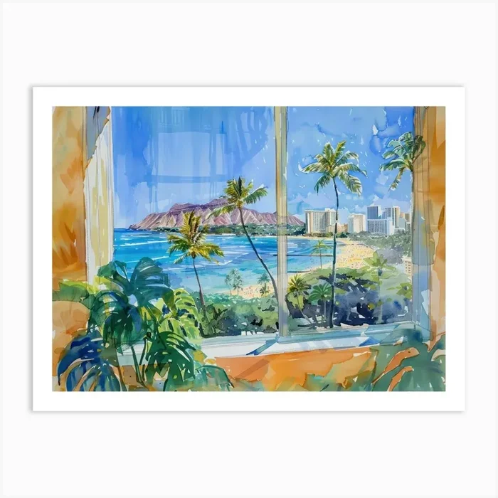 Honolulu From The Window View Painting 1 Art Print by Urban Vistas
