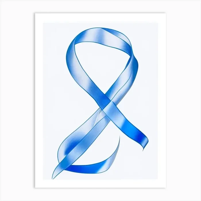 Hope Ribbon Symbol Blue And White Line Drawing Art PrintSE by Symbolic Expressions
