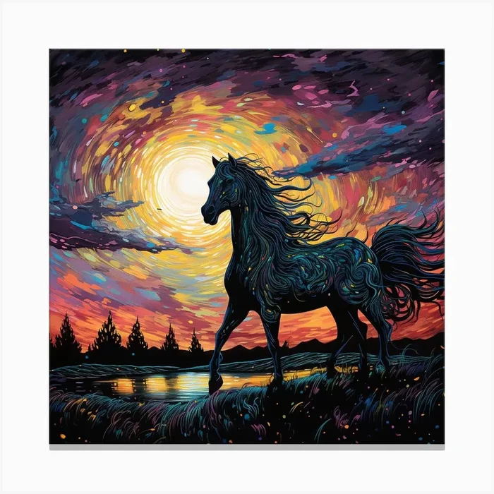 Horse At Sunset Canvas Print by DBmedia