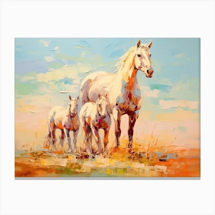 Horses Painting In Big Sky Montana, Usa, Landscape 4 Canvas Print by Equine Masterpieces