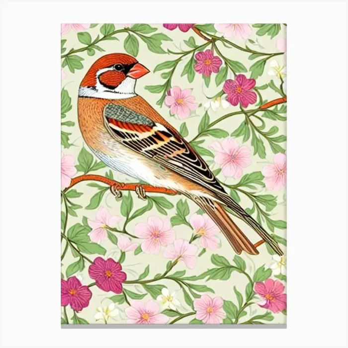 House Sparrow William Morris Style Bird Canvas Print by Featherline