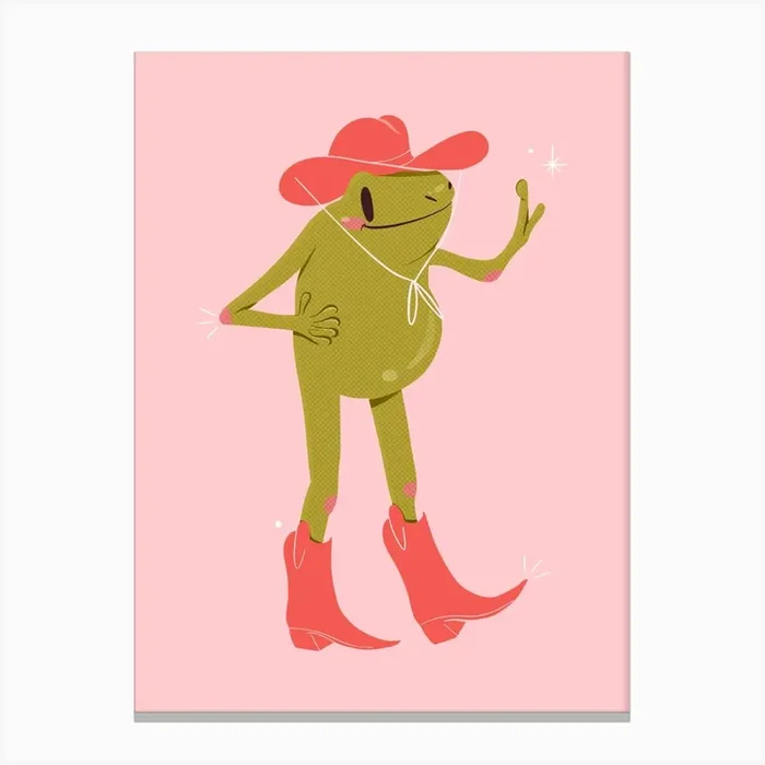 Howdy Partner | Pink Cowboy Frog Canvas PrintKS by Kitty Strand