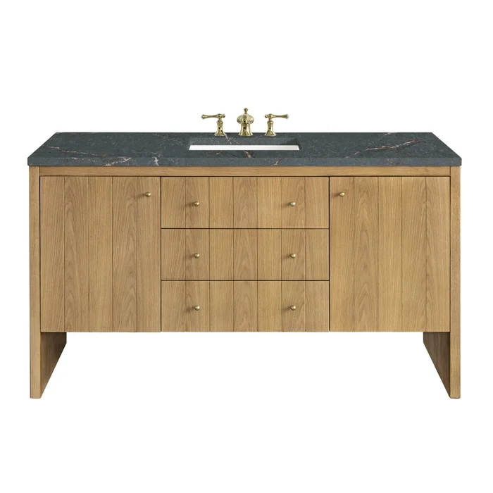 Hudson 60 ” Single Vanity, Light Natural Oak w/ 3 CM Parisien Bleu Top w/ FreePower Wireless Charger