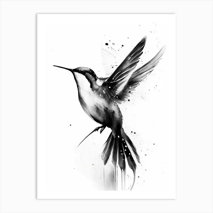Hummingbird Symbol Black And White Painting Art PrintSE by Symbolic Expressions