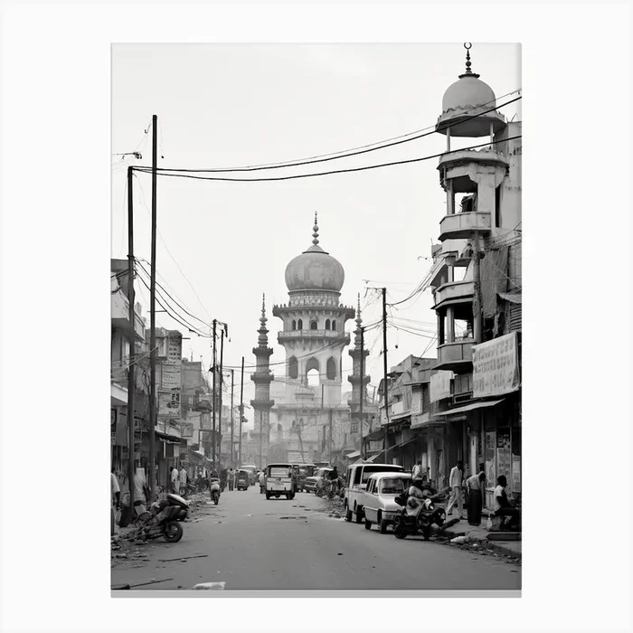 Hyderabad, India, Black And White Old Photo 2 Canvas Print by Monochrome Vistas