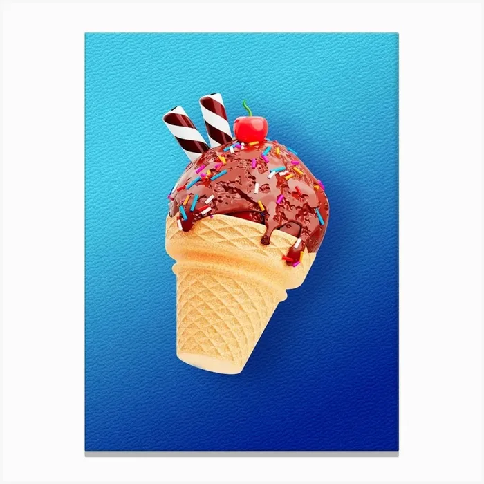 Ice cream, plastic 3D — Food kitchen poster/blackboard, photo art Canvas Print by Synthwave1950