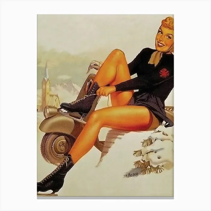 Ice Skating Pin Up Girl Canvas Print by Vintage Spirit