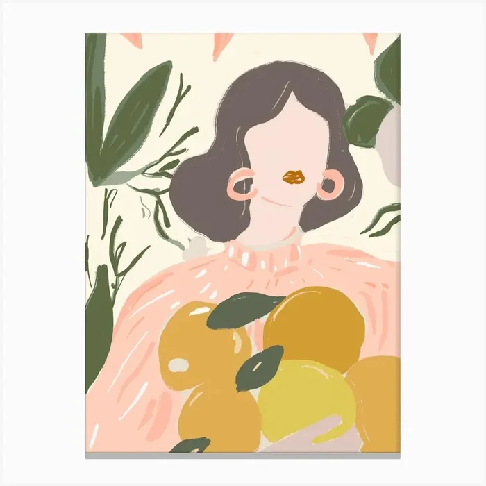 Illustration Of A Woman Holding Lemons Canvas Print by Lara’s Wonderland
