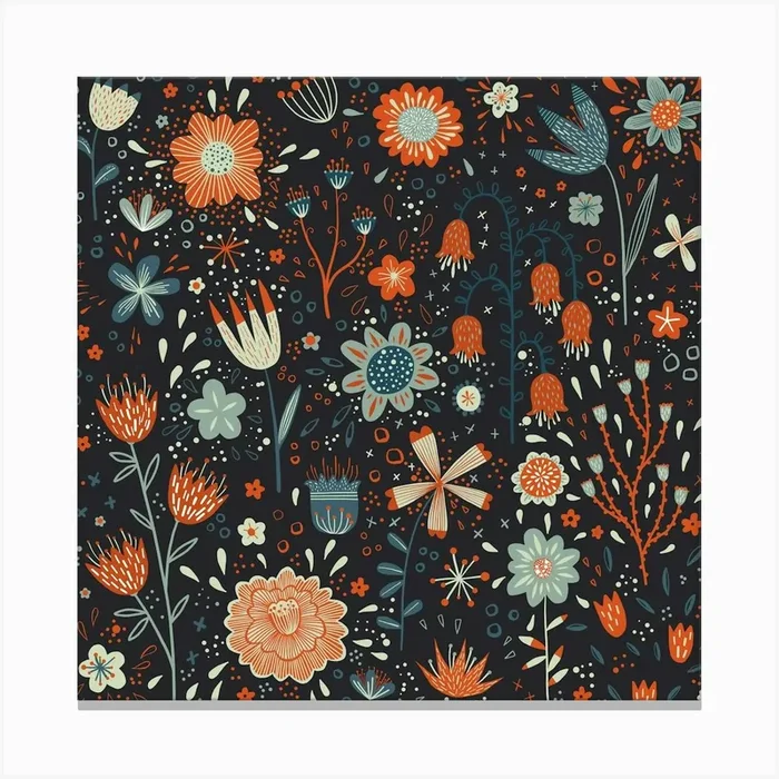Imaginary Wild Flowers Dark Canvas PrintNS by Nic Squirrell