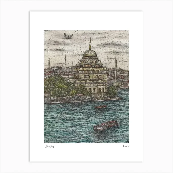 Istanbul Turkey Drawing Pencil Style 3 Travel Poster Art Print by Fusion Designs