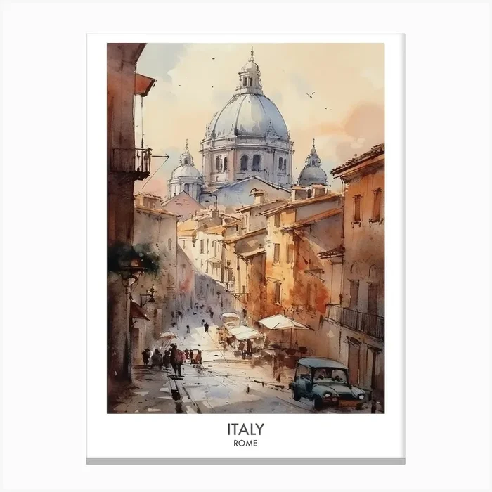 Italy, Rome 2 Watercolor Travel Poster Canvas Print by Fusion Designs