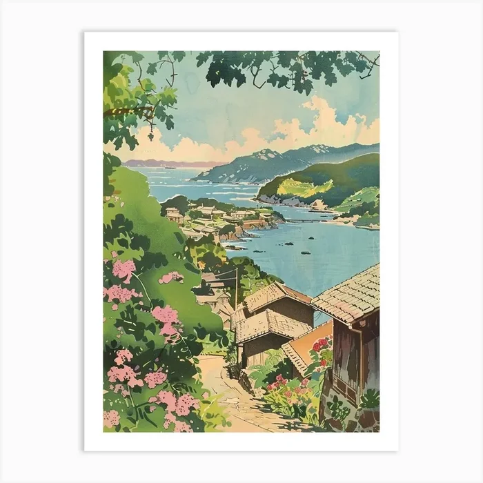 Izu Peninsula Japan 1 Retro Illustration Art Print by Japan Journey