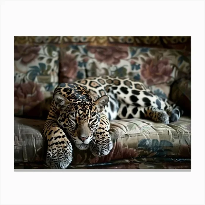 Jaguar Resting On Couch Canvas Print by DamianLuna