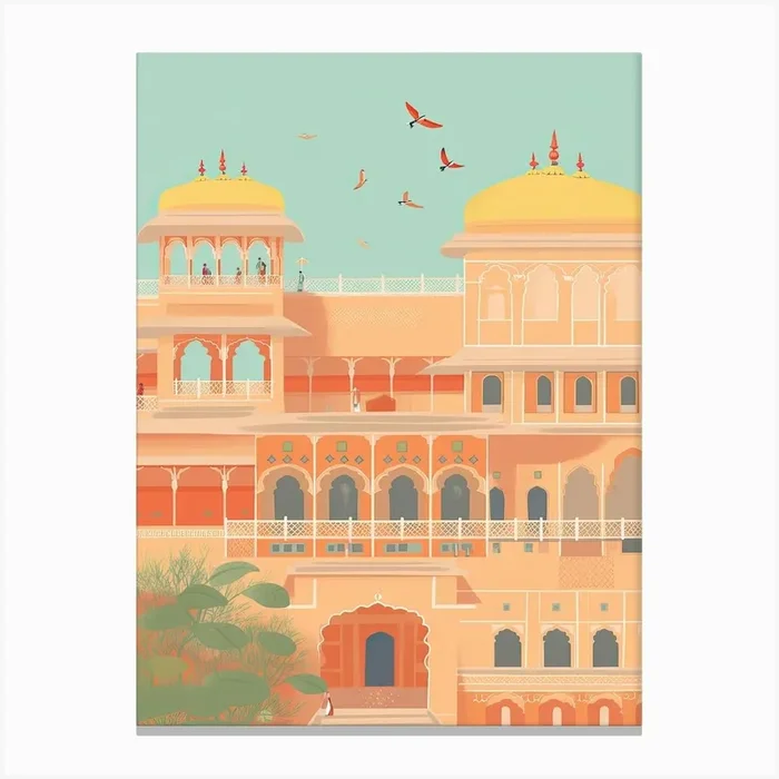 Jaipur India Travel Illustration 3 Canvas Print by Fusion Designs
