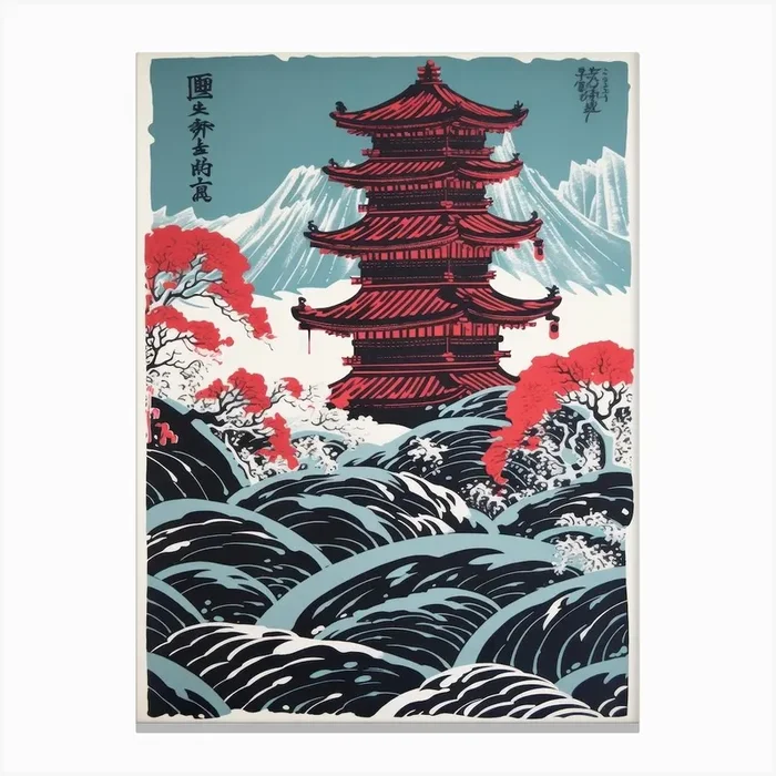 Japan Linocut Illustration Style 2 Canvas Print by Fusion Designs