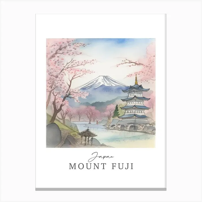 Japan Mount Fuji Storybook 1 Travel Poster Watercolour Canvas Print by Fusion Designs